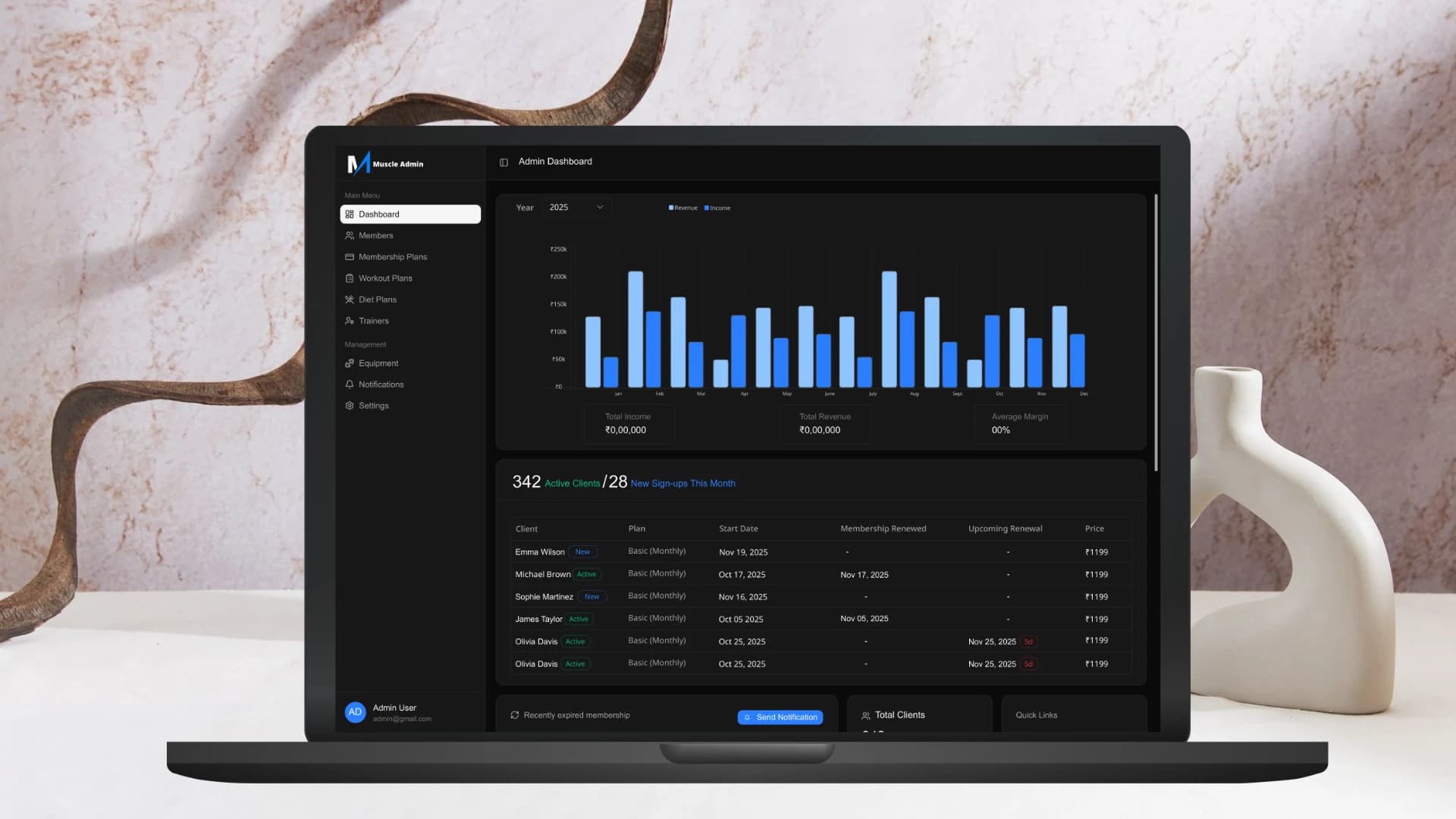 Muscle Admin — screen 1 of 4